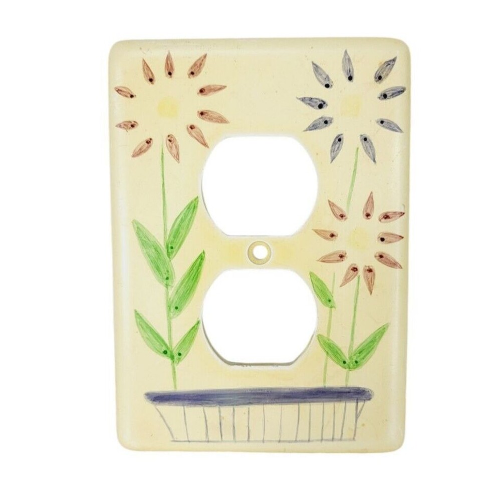 Vintage Montage Ceramic Hand Painted Floral Sunflower Outlet Wallplate Cover NEW